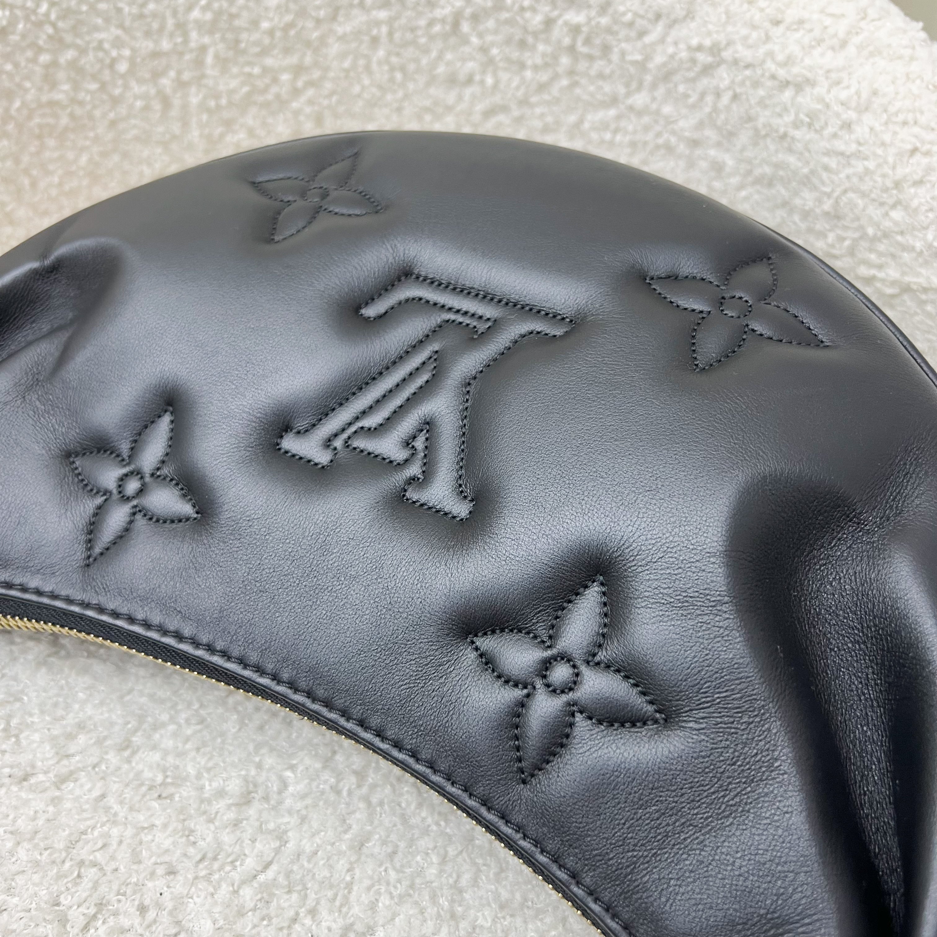 LV Over The Moon Bag in Black Bubblegram Calfskin and GHW with Canvas Strap and Chain Strap