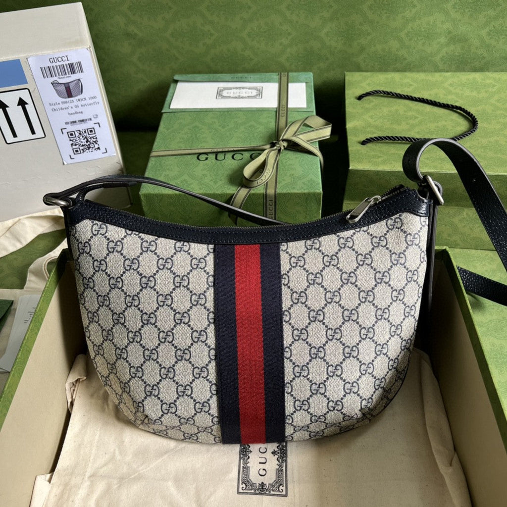 gg Ophidia gg Small Shoulder Bag Beige And Blue gg Supreme Canvas For Women 12in/30cm 598125 2ZGMN 4076