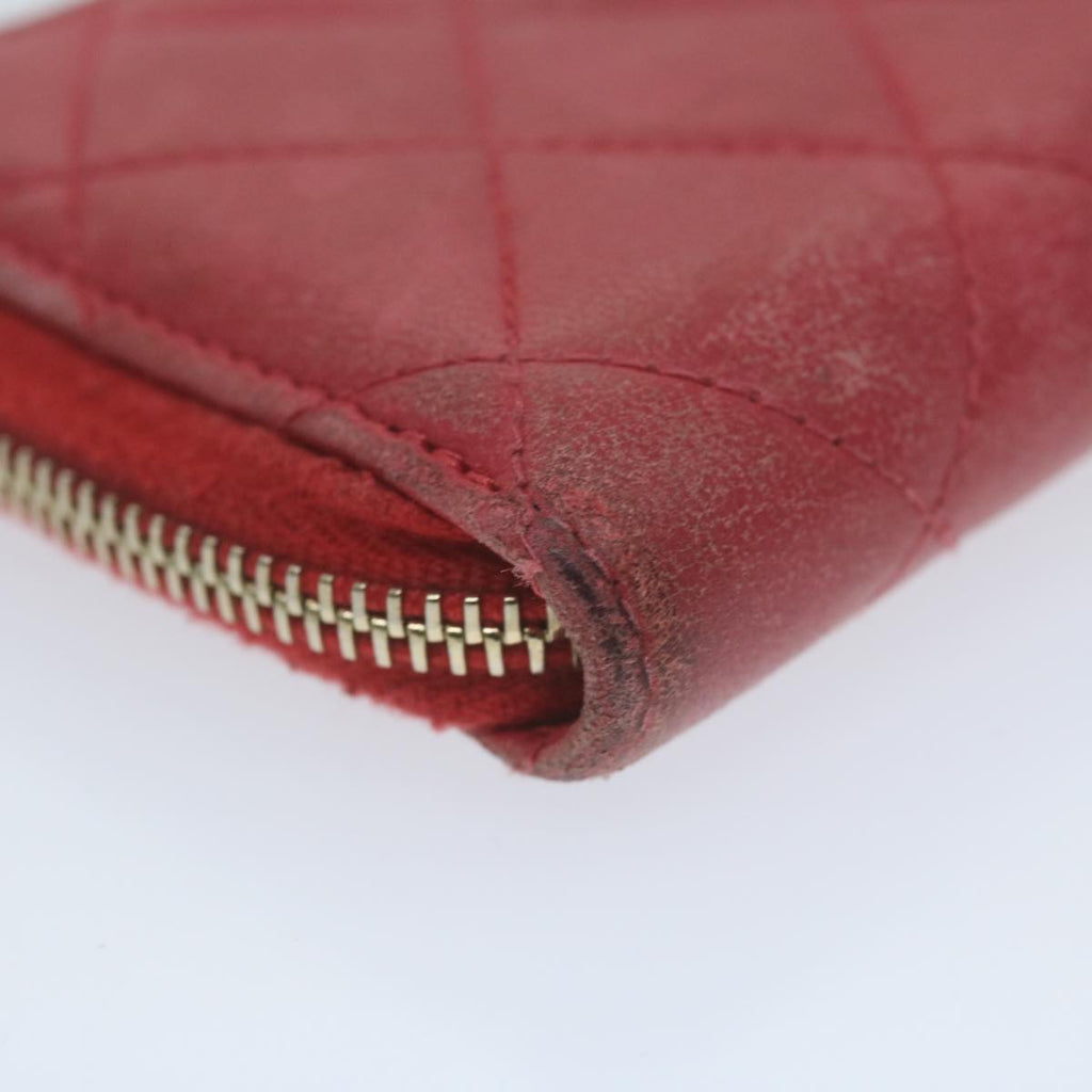 CHANEL Matelasse Coin Purse Lamb Skin Red CC 65239