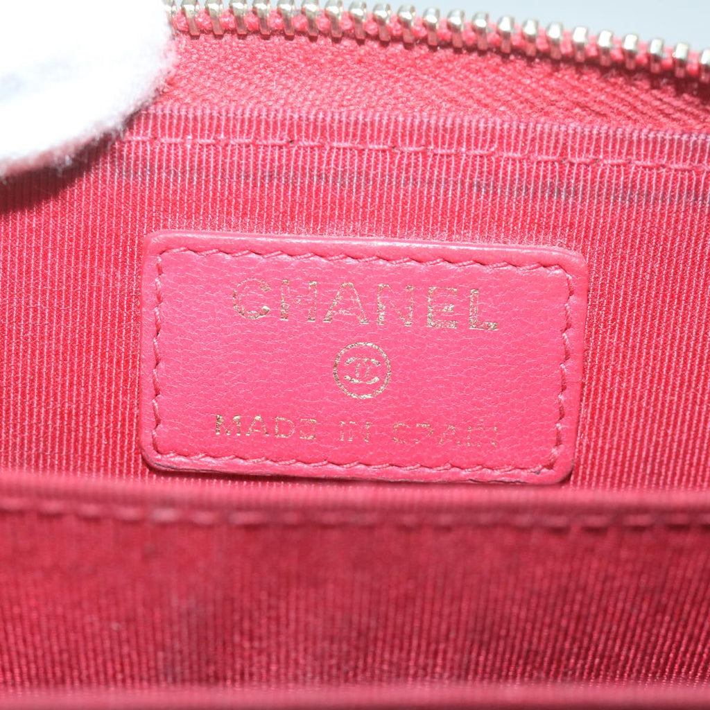 CHANEL Matelasse Coin Purse Lamb Skin Red CC 65239