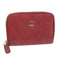 CHANEL Matelasse Coin Purse Lamb Skin Red CC 65239