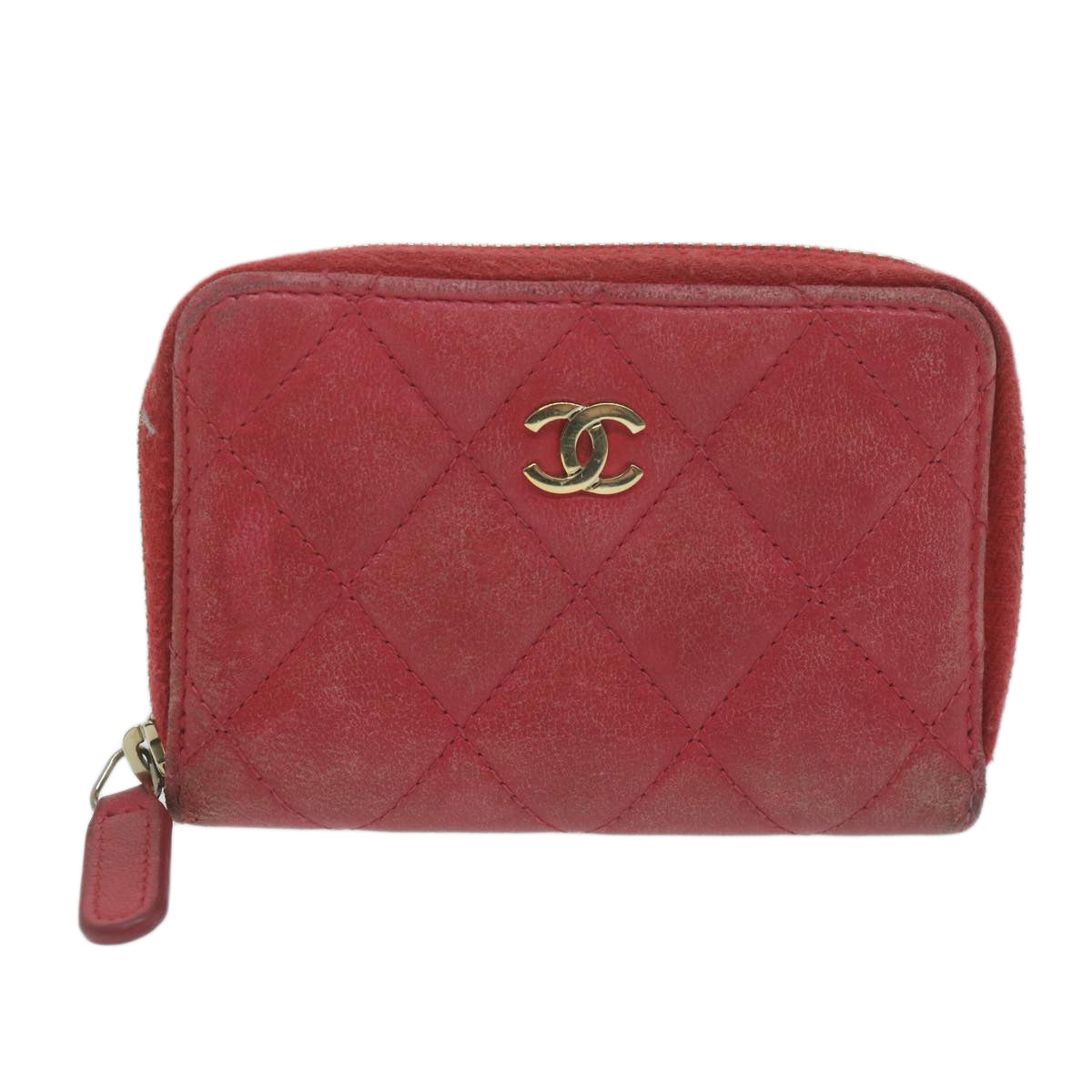 CHANEL Matelasse Coin Purse Lamb Skin Red CC 65239