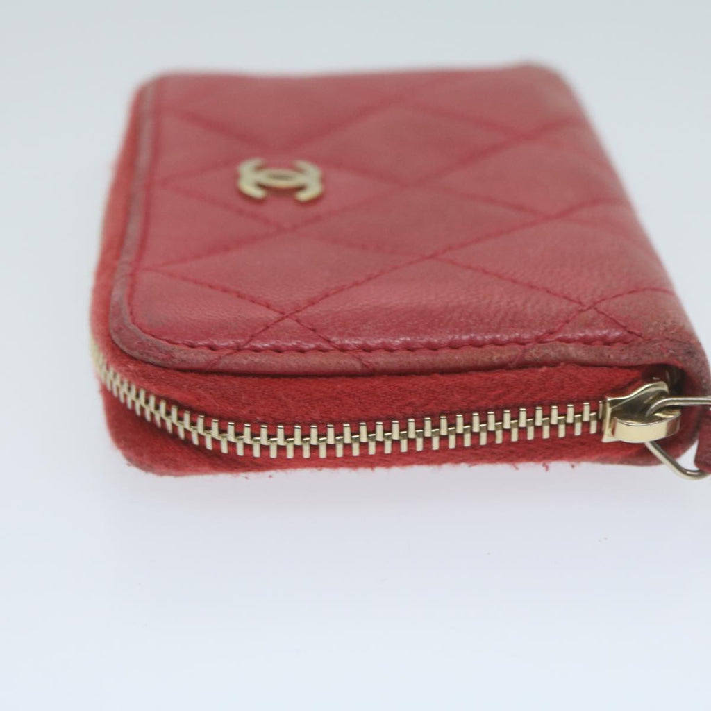 CHANEL Matelasse Coin Purse Lamb Skin Red CC 65239