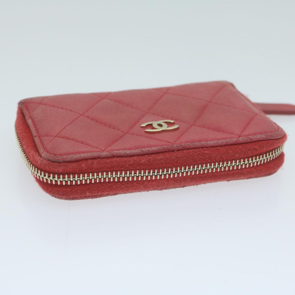 CHANEL Matelasse Coin Purse Lamb Skin Red CC 65239
