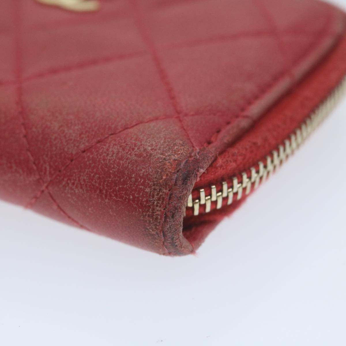 CHANEL Matelasse Coin Purse Lamb Skin Red CC 65239