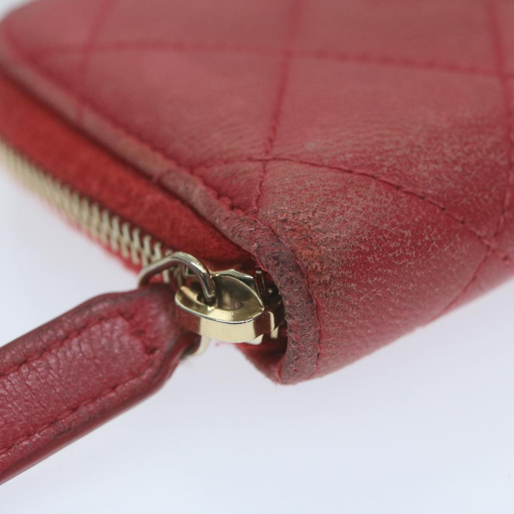 CHANEL Matelasse Coin Purse Lamb Skin Red CC 65239