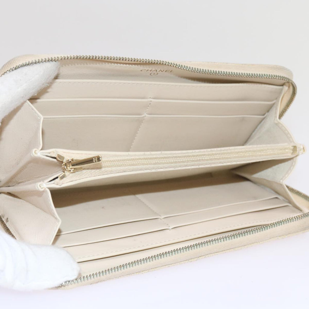 CHANEL Long Wallet Caviar Skin White CC 65288