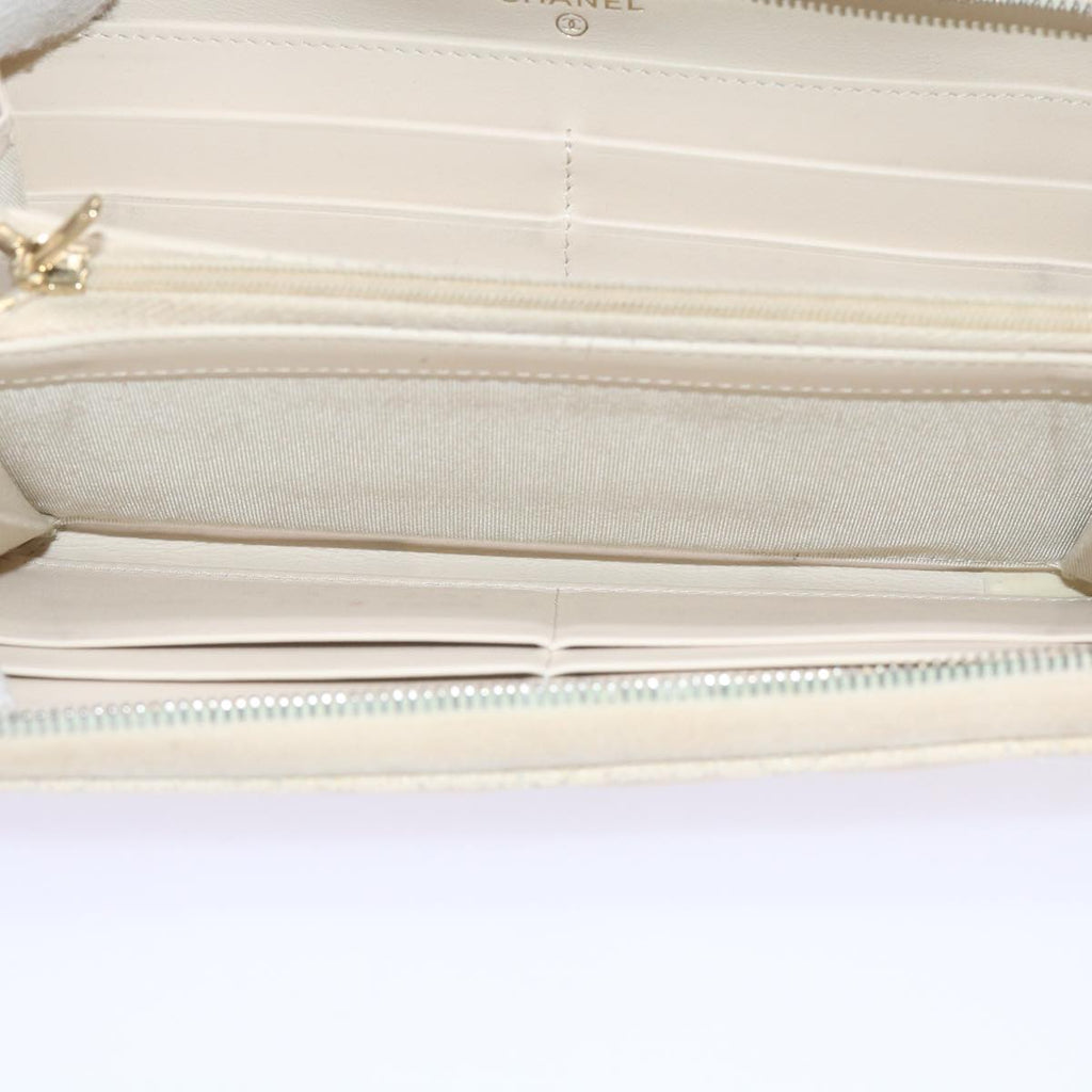 CHANEL Long Wallet Caviar Skin White CC 65288