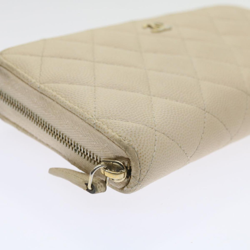 CHANEL Long Wallet Caviar Skin White CC 65288