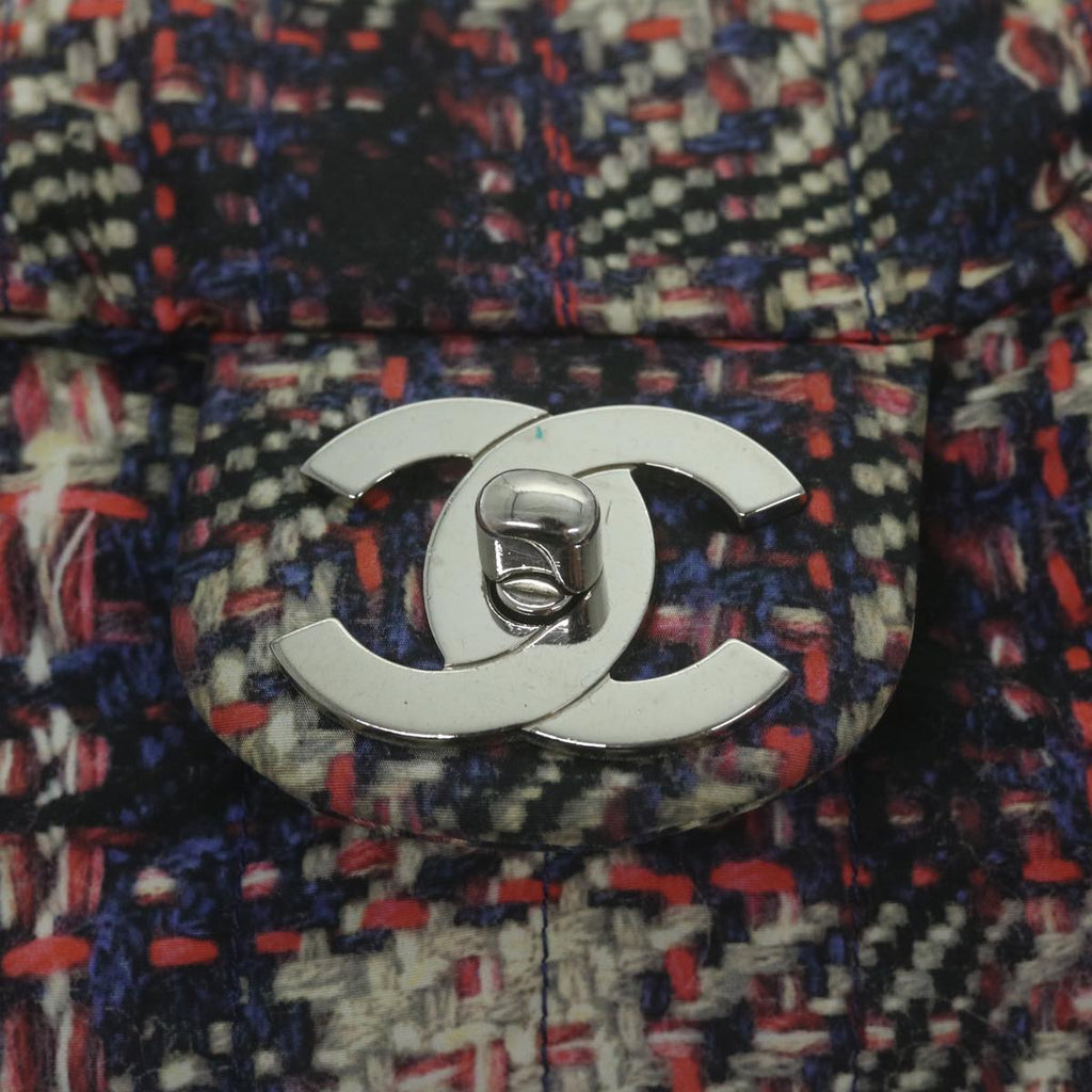 CHANEL Turn Lock Chain Shoulder Bag Nylon Navy White CC 65724A