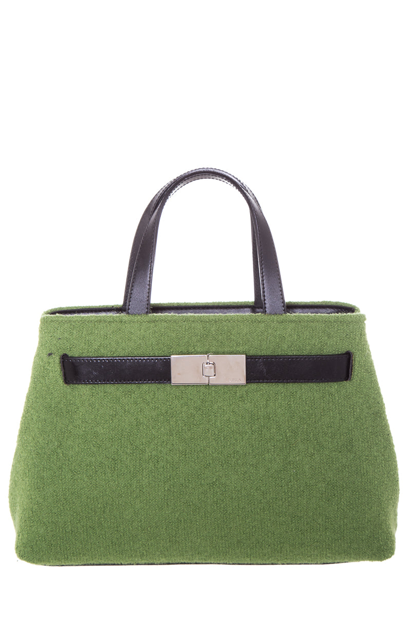 Furla Vintage Lime Green Wool Handbag