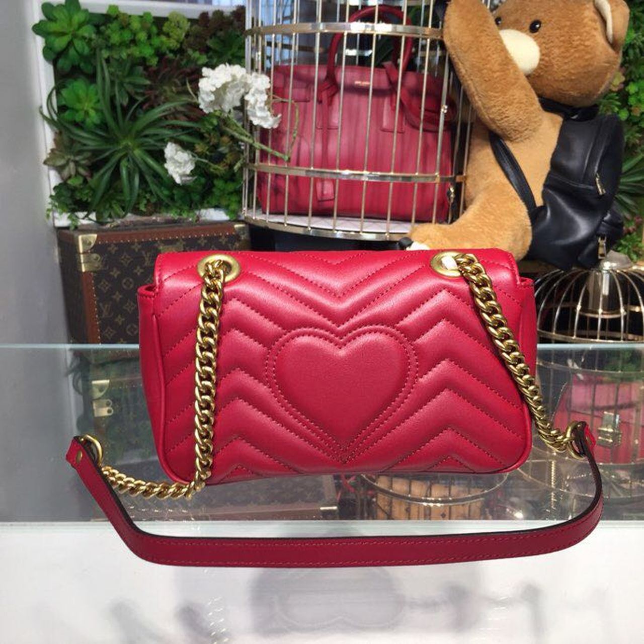 Glami Marmont MatelassÃƒÂ© Mini Bag Hibiscus Red MatelassÃƒÂ© Chevron For Women 8.5in/22cm Glami 446744 DTGLAMIT 6433