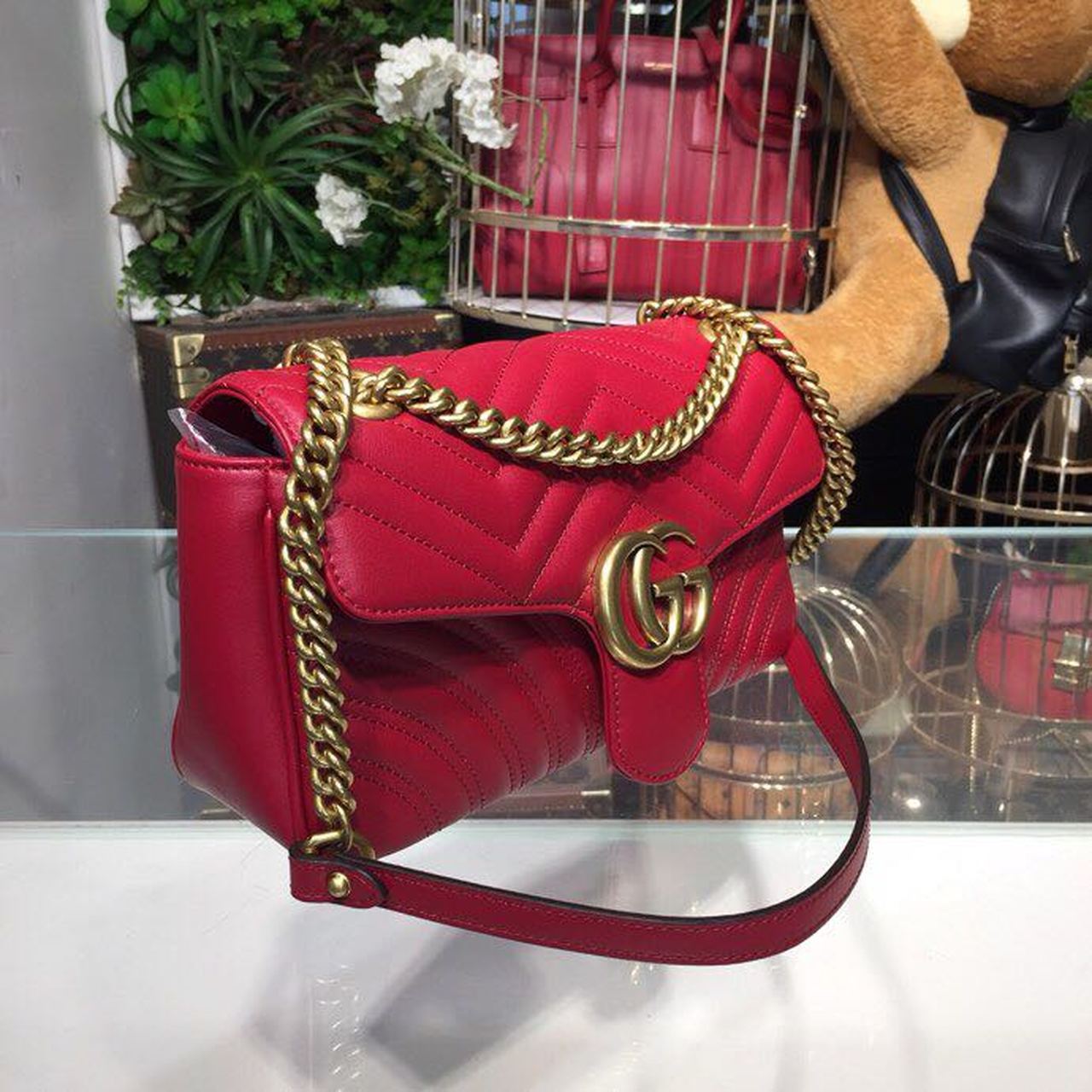 Glami Marmont Small MatelassÃƒÂ© Shoulder Bag Hibiscus Red MatelassÃƒÂ© Chevron For Women 10in/26cm Glami 443497 DRW3T 6433
