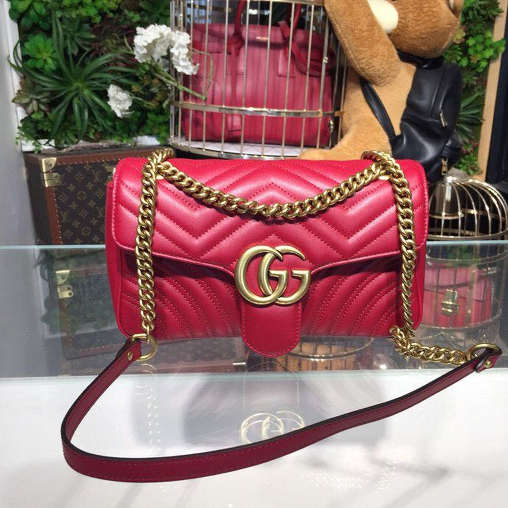 Glami Marmont Small MatelassÃƒÂ© Shoulder Bag Hibiscus Red MatelassÃƒÂ© Chevron For Women 10in/26cm Glami 443497 DRW3T 6433