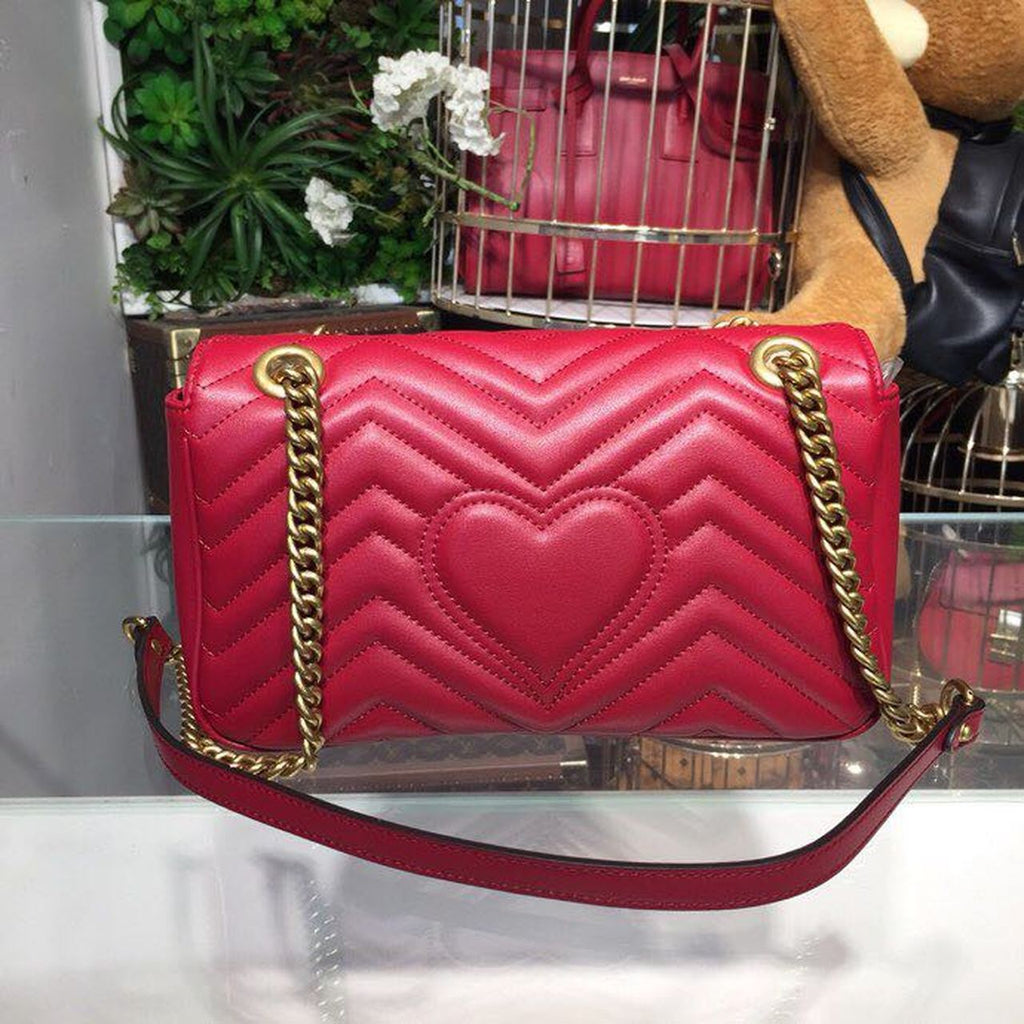 Glami Marmont Small MatelassÃƒÂ© Shoulder Bag Hibiscus Red MatelassÃƒÂ© Chevron For Women 10in/26cm Glami 443497 DRW3T 6433