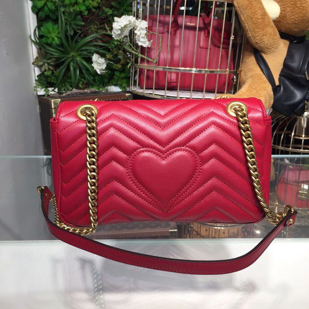 Glami Marmont Small MatelassÃƒÂ© Shoulder Bag Hibiscus Red MatelassÃƒÂ© Chevron For Women 10in/26cm Glami 443497 DRW3T 6433