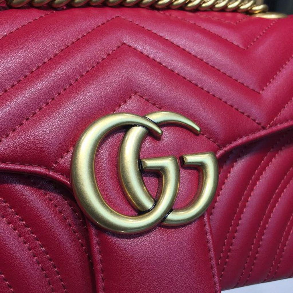Glami Marmont Small MatelassÃƒÂ© Shoulder Bag Hibiscus Red MatelassÃƒÂ© Chevron For Women 10in/26cm Glami 443497 DRW3T 6433