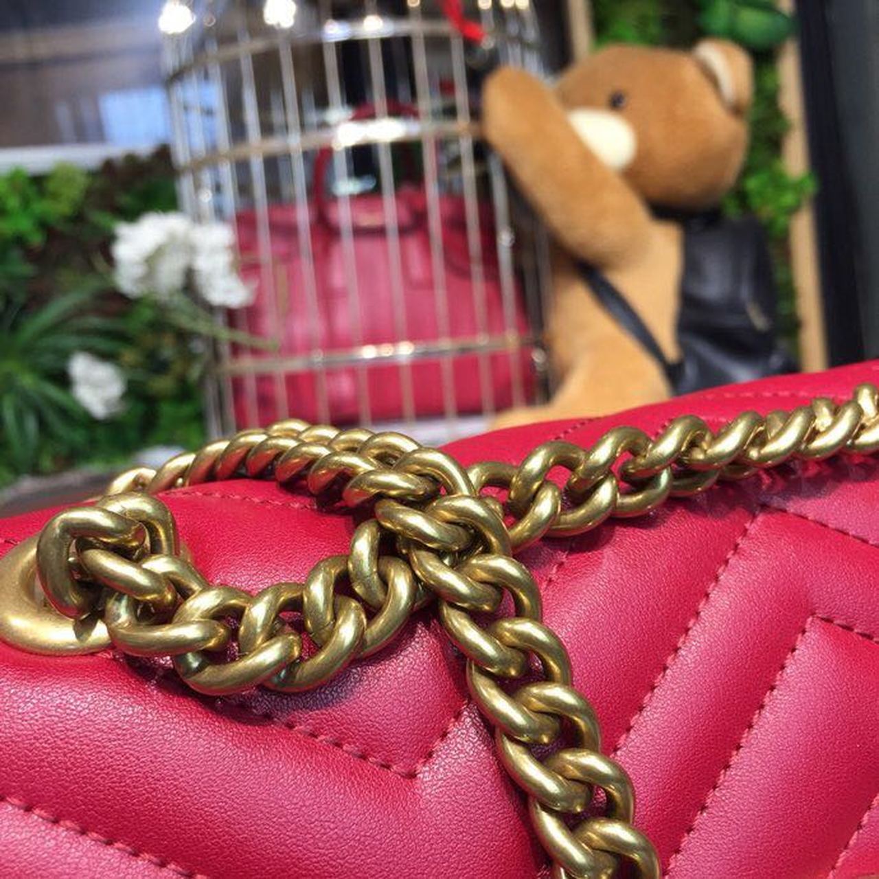Glami Marmont Small MatelassÃƒÂ© Shoulder Bag Hibiscus Red MatelassÃƒÂ© Chevron For Women 10in/26cm Glami 443497 DRW3T 6433
