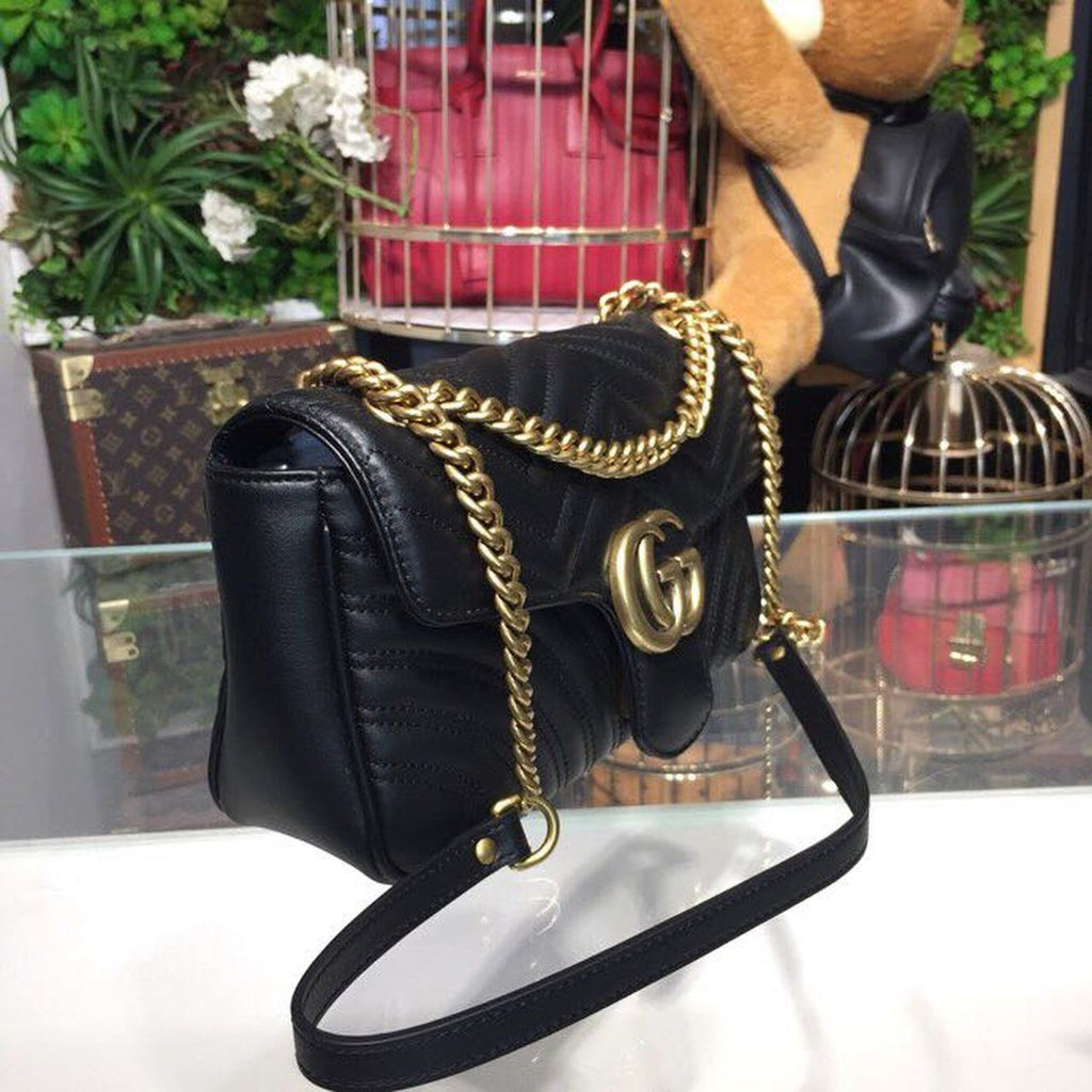 gg Marmont Small Matelassé Shoulder Bag Black For Women 10in/25cm 443497 DTDIT 1000