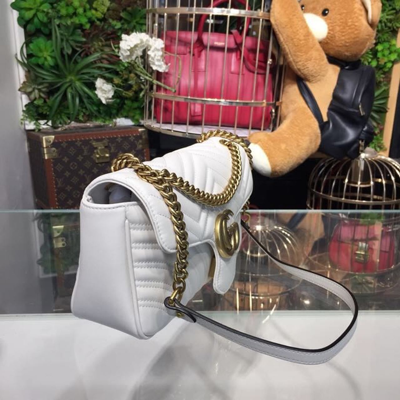 Glami Marmont Small MatelassÃƒÂ© Shoulder Bag White Chevron For Women 10in/25cm 443497 DTGLAMIT 9022