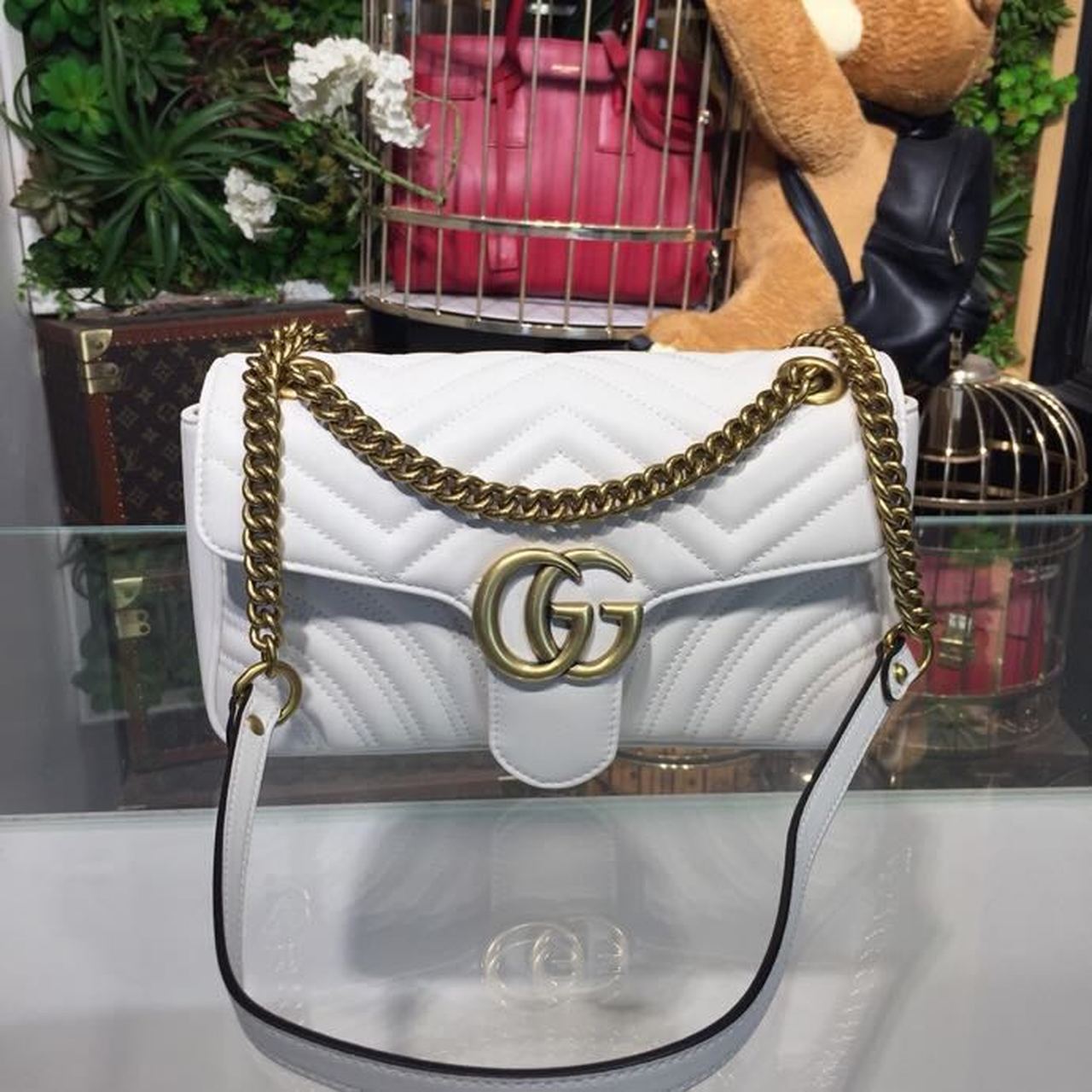 Glami Marmont Small MatelassÃƒÂ© Shoulder Bag White Chevron For Women 10in/25cm 443497 DTGLAMIT 9022