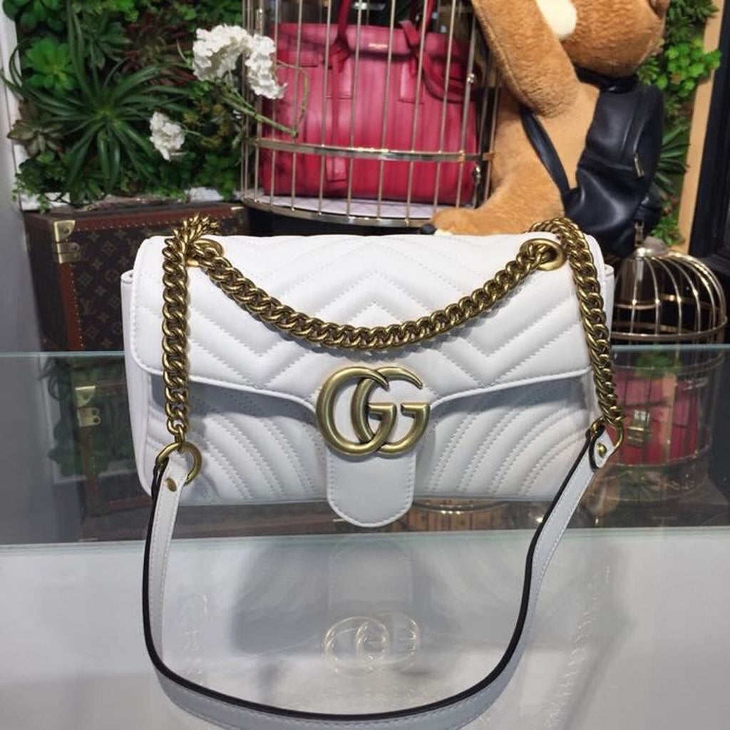 Glami Marmont Small MatelassÃƒÂ© Shoulder Bag White Chevron For Women 10in/25cm 443497 DTGLAMIT 9022