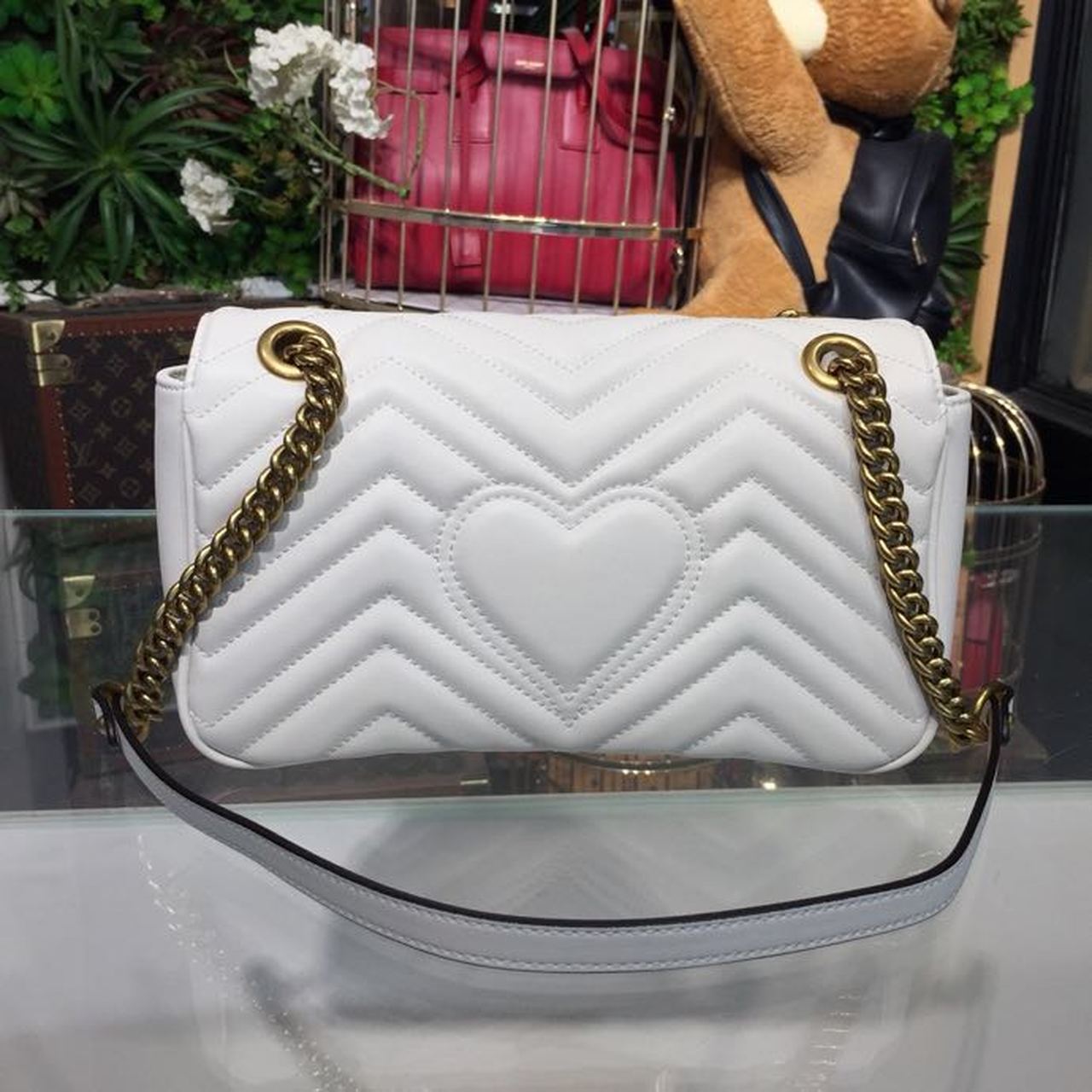 Glami Marmont Small MatelassÃƒÂ© Shoulder Bag White Chevron For Women 10in/25cm 443497 DTGLAMIT 9022