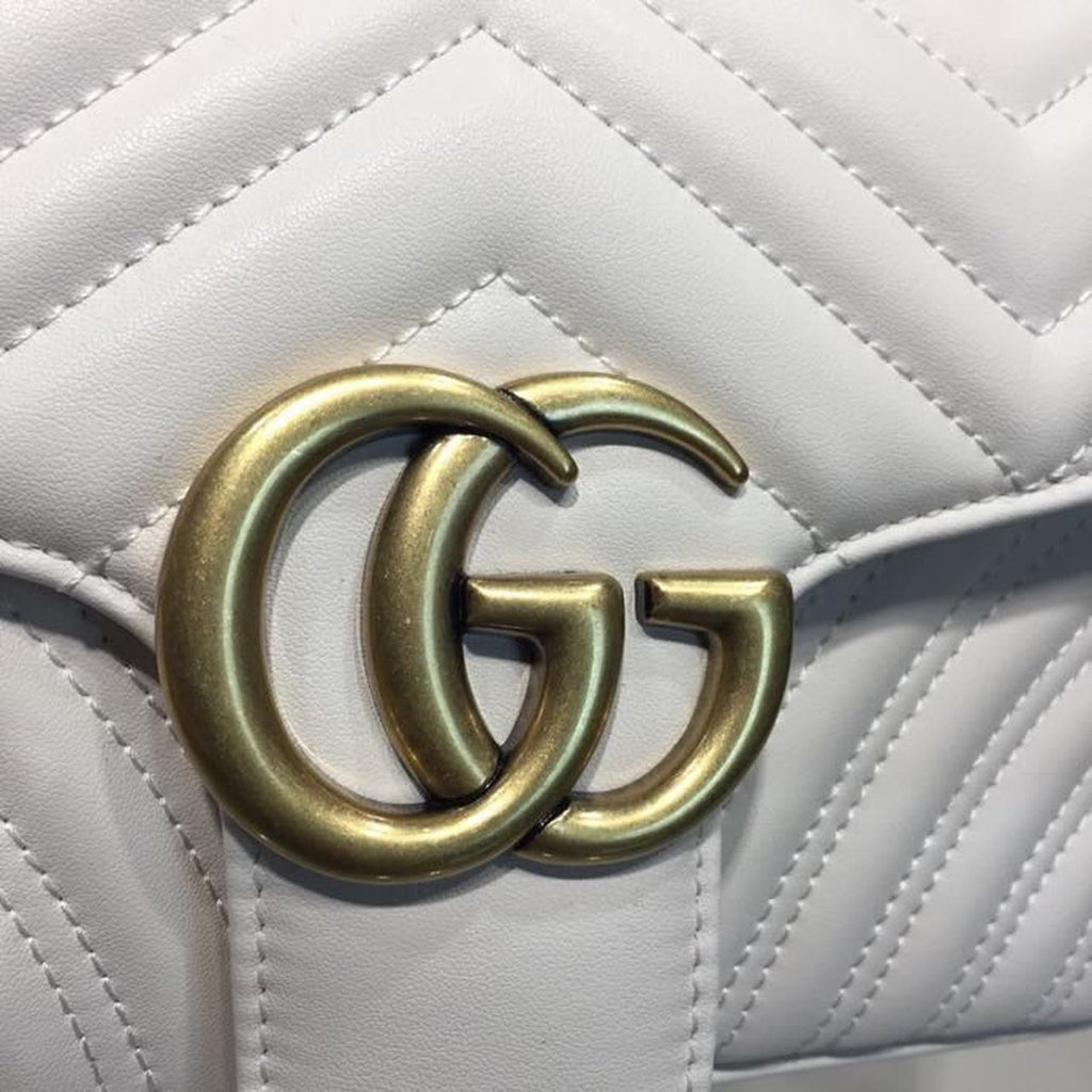 Glami Marmont Small MatelassÃƒÂ© Shoulder Bag White Chevron For Women 10in/25cm 443497 DTGLAMIT 9022