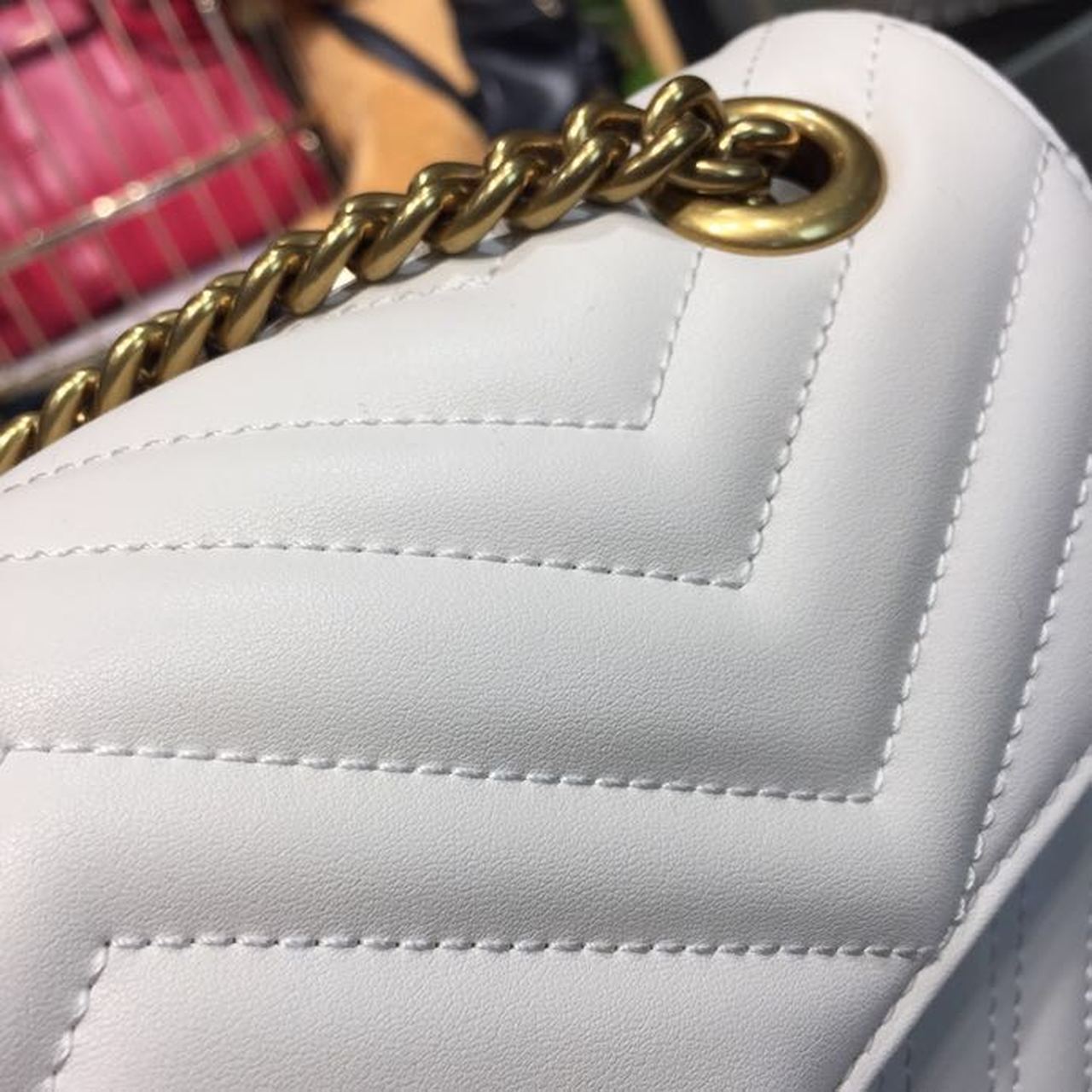 Glami Marmont Small MatelassÃƒÂ© Shoulder Bag White Chevron For Women 10in/25cm 443497 DTGLAMIT 9022