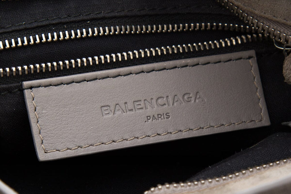 Balenciaga Grey Shearling & Suede Motocross Handbag