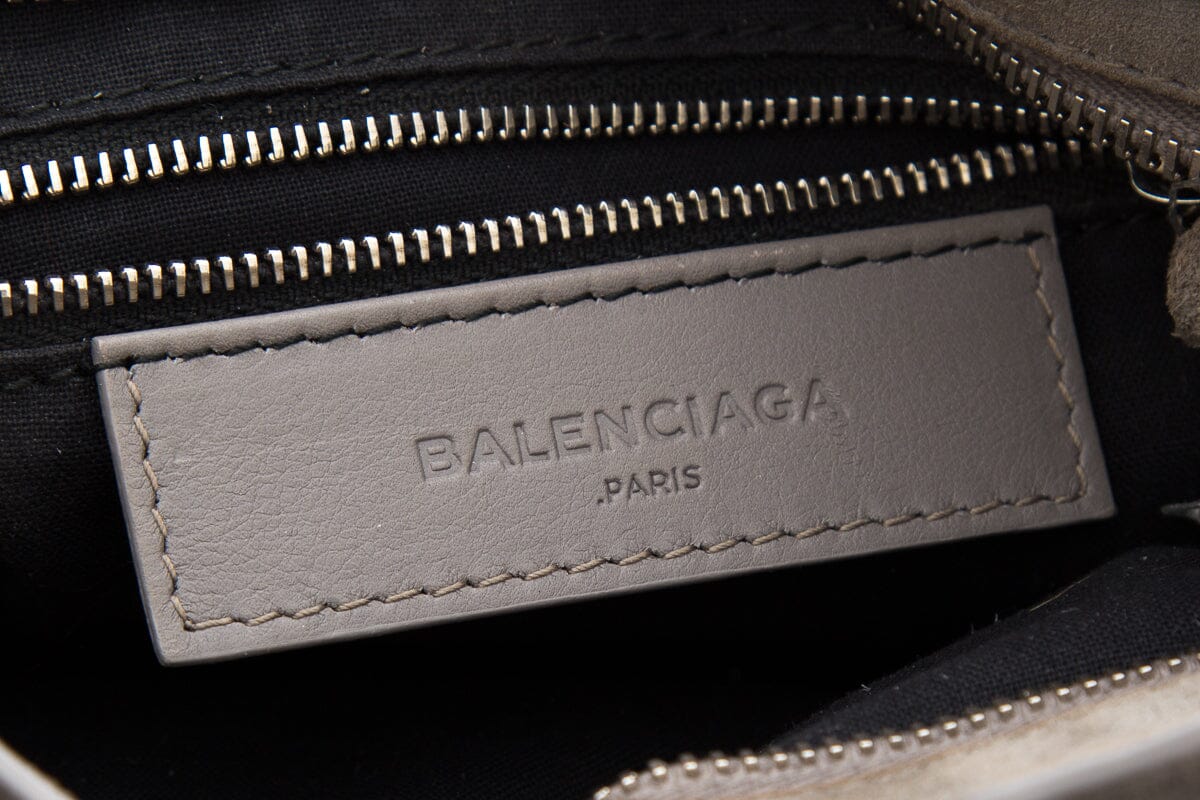 Balenciaga Grey Shearling & Suede Motocross Handbag