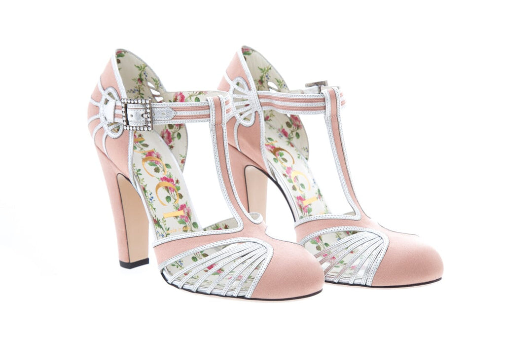Gucc Pink Satin Mariska T-Strap Pumps SZ 38
