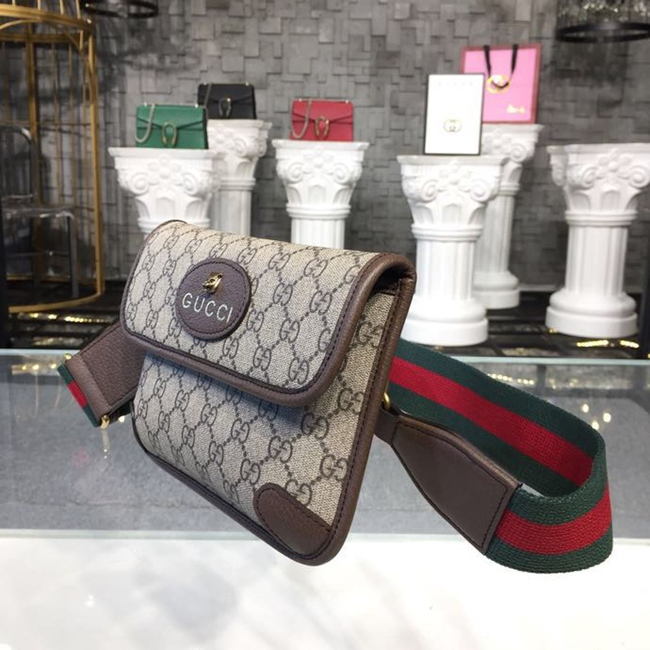 Glami Neo Vintage Small Messenger Bag Beige/Ebony Glami Supreme Canvas With Brown For Women 8.5in/22cm Glami 501050 9C2VT 8745