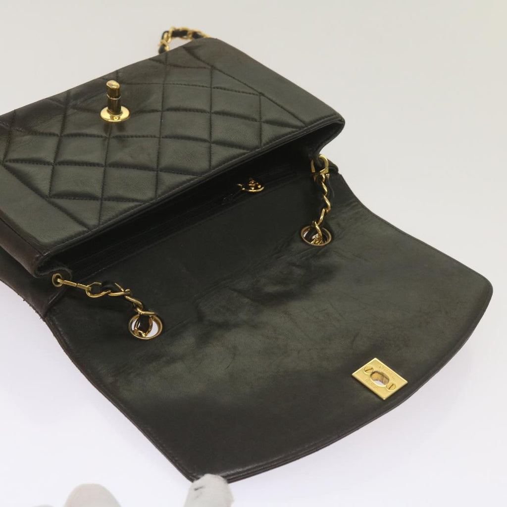 CHANEL Diana Matelasse Chain Shoulder Bag Leather Black CC 66875