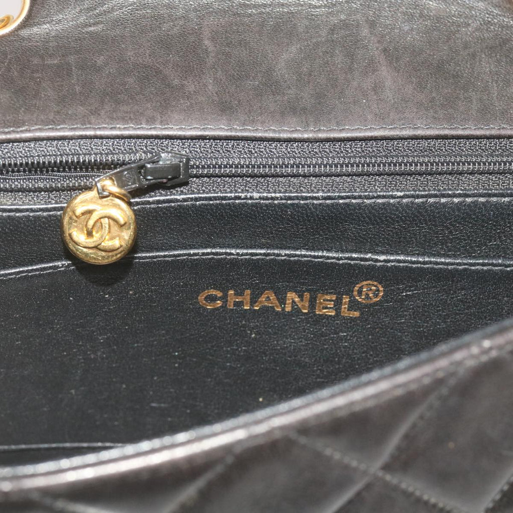 CHANEL Diana Matelasse Chain Shoulder Bag Leather Black CC 66875