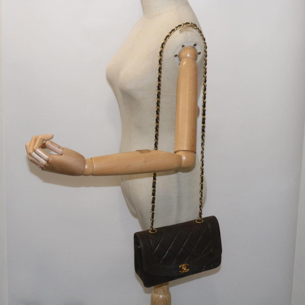 CHANEL Diana Matelasse Chain Shoulder Bag Leather Black CC 66875