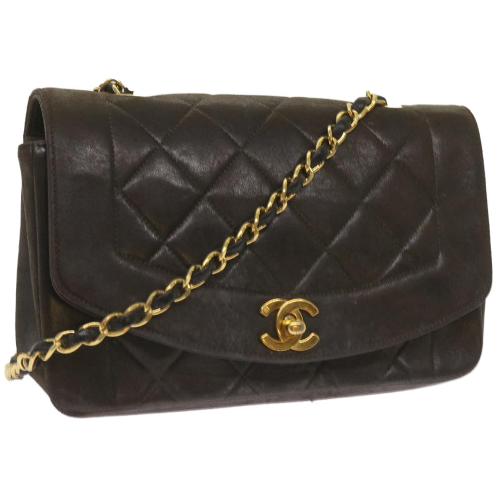 CHANEL Diana Matelasse Chain Shoulder Bag Leather Black CC 66875