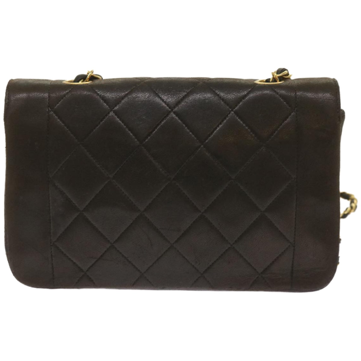 CHANEL Diana Matelasse Chain Shoulder Bag Leather Black CC 66875