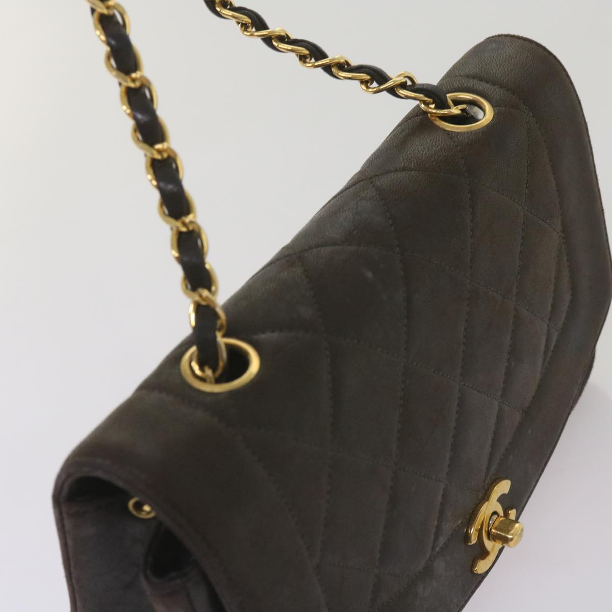 CHANEL Diana Matelasse Chain Shoulder Bag Leather Black CC 66875