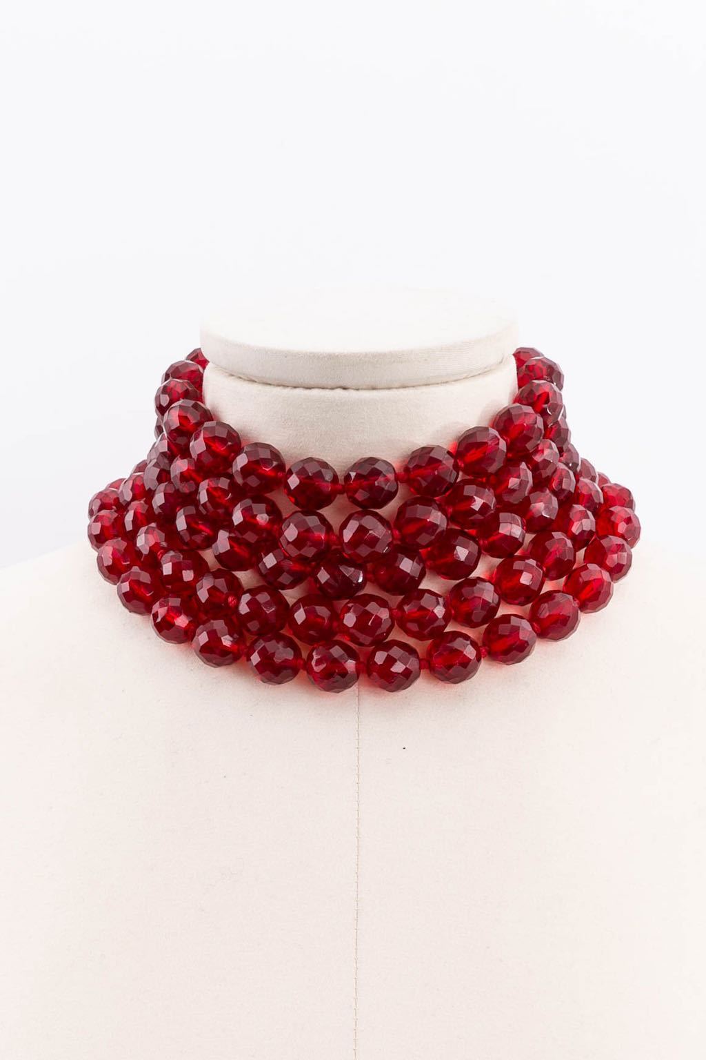 Collier de perles rouges Chanel 1990s