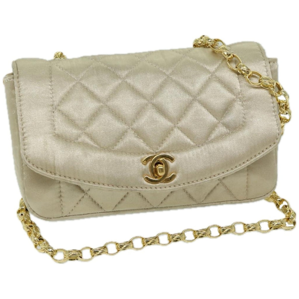 CHANEL Matelasse Chain Shoulder Bag Satin Gold CC 67057A