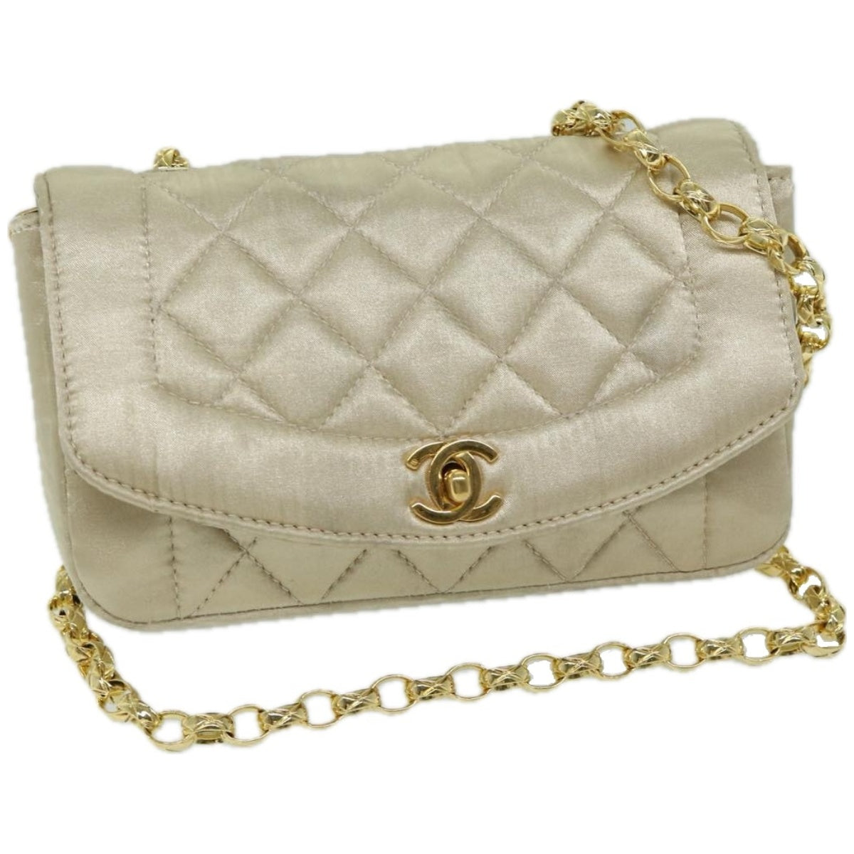 CHANEL Matelasse Chain Shoulder Bag Satin Gold CC 67057A