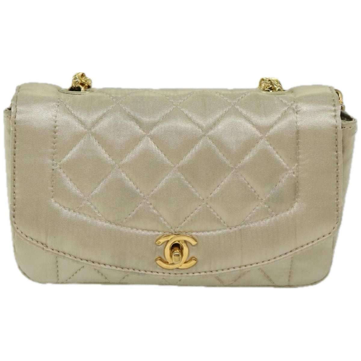 CHANEL Matelasse Chain Shoulder Bag Satin Gold CC 67057A