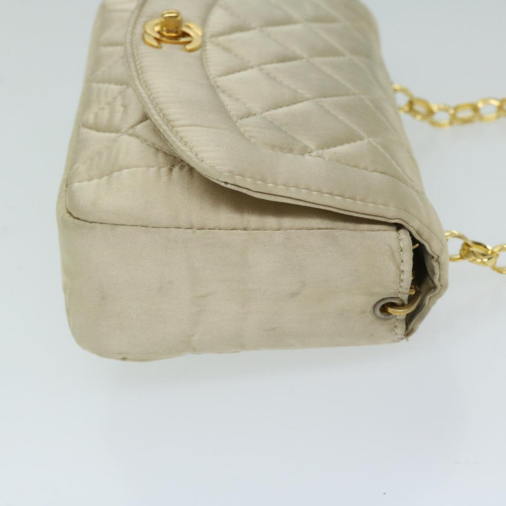 CHANEL Matelasse Chain Shoulder Bag Satin Gold CC 67057A