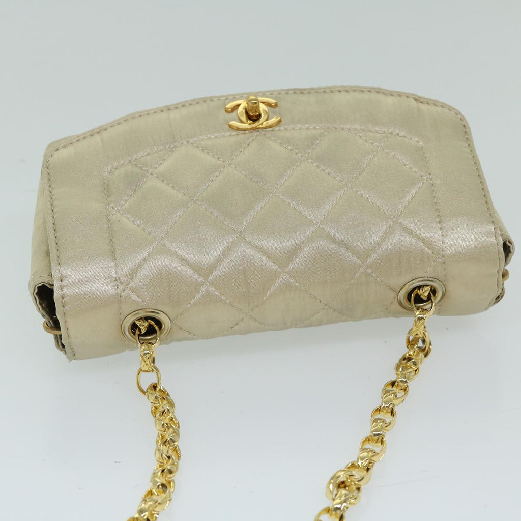 CHANEL Matelasse Chain Shoulder Bag Satin Gold CC 67057A
