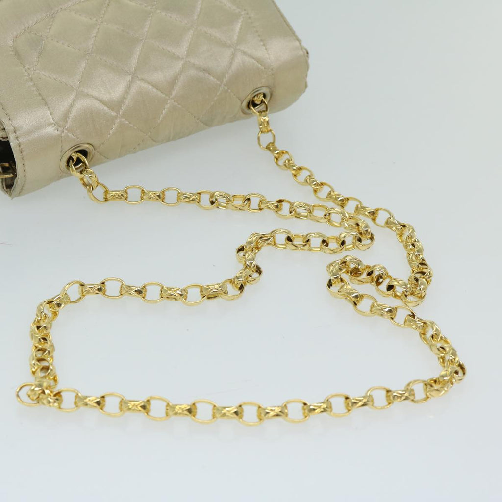 CHANEL Matelasse Chain Shoulder Bag Satin Gold CC 67057A