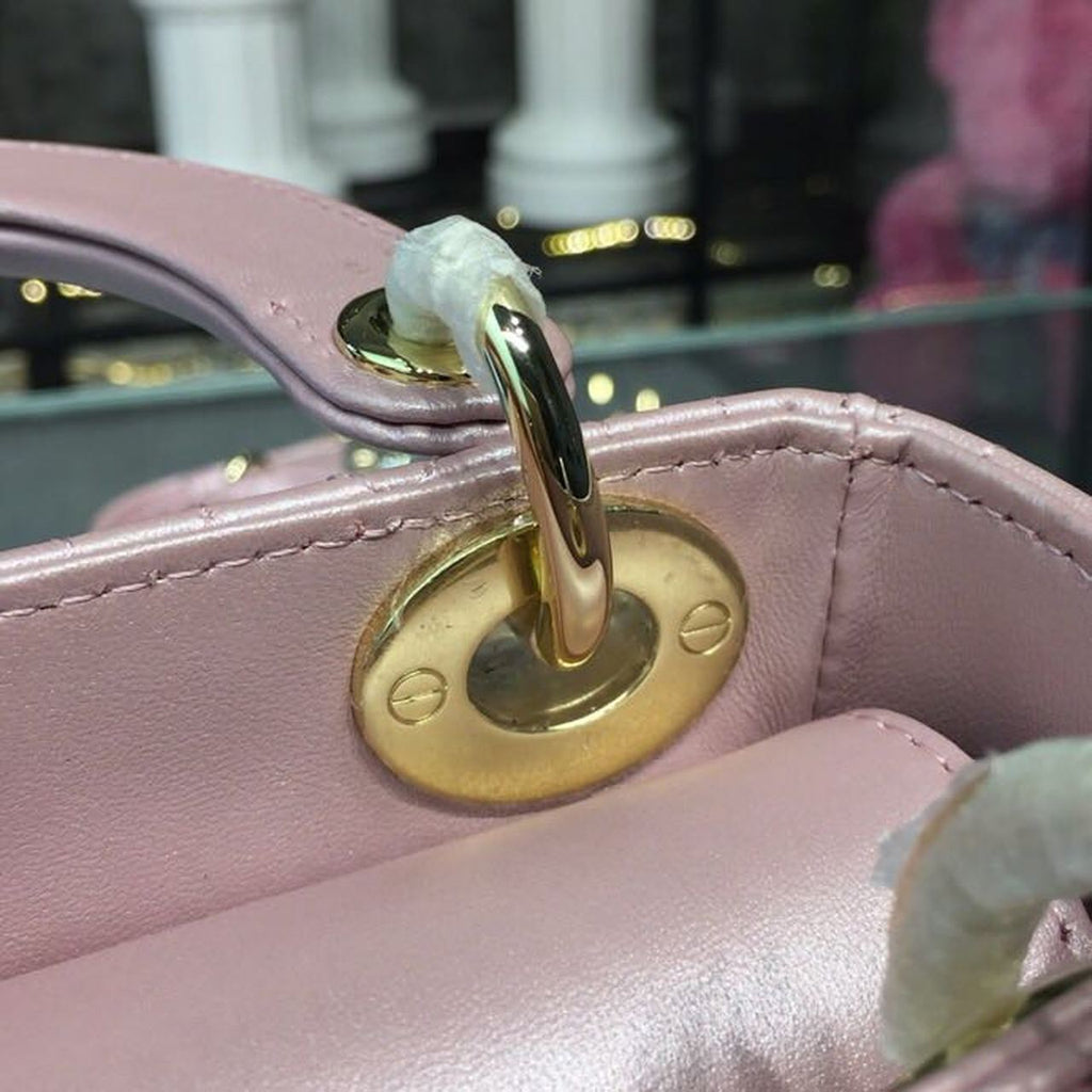 GLAMI Mini Lady Cannage Quilted Bag with Chain Gold Toned Hardware Pink For Women 6.5in/17cm CD