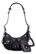 LE CAGOLE XS BLACK CROCODILE-EFFECT MINI BAG WITH RHINESTONES