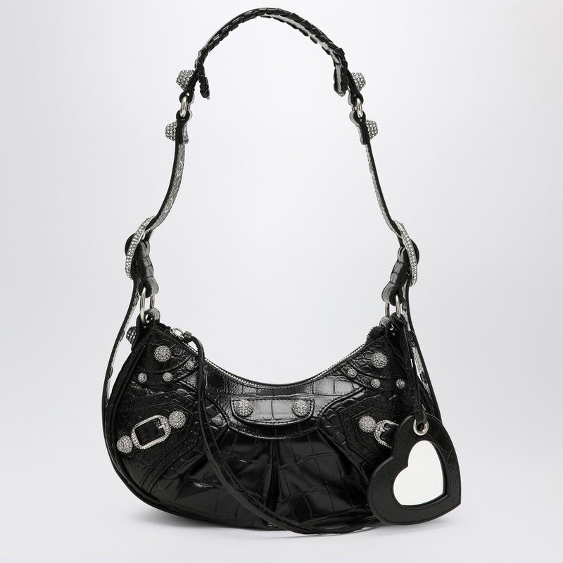Balenciaga Le Cagole Xs Black Crocodile-Effect Mini Bag With Rhinestones Women