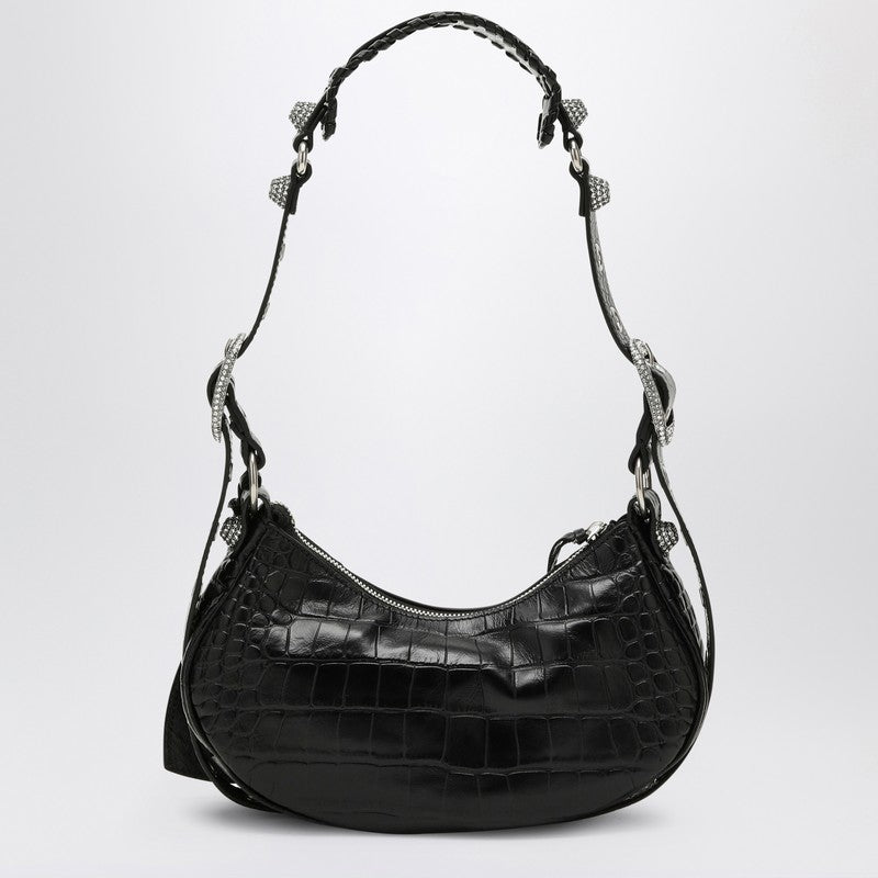 Balenciaga Le Cagole Xs Black Crocodile-Effect Mini Bag With Rhinestones Women